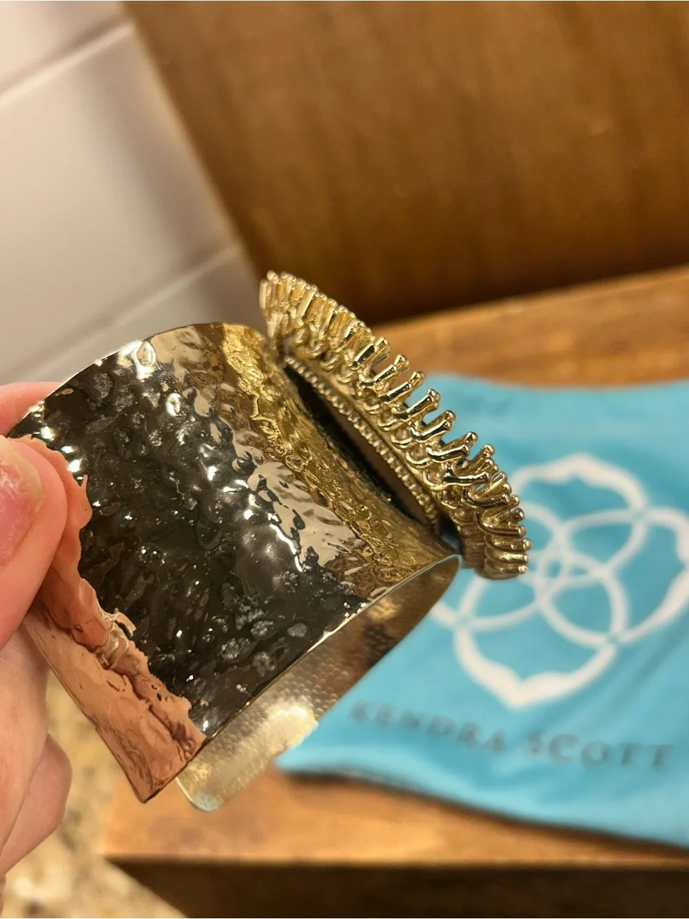Kendra Scott Lande Cuff Bracelet Gold Hardware with Blue Agate RARE!